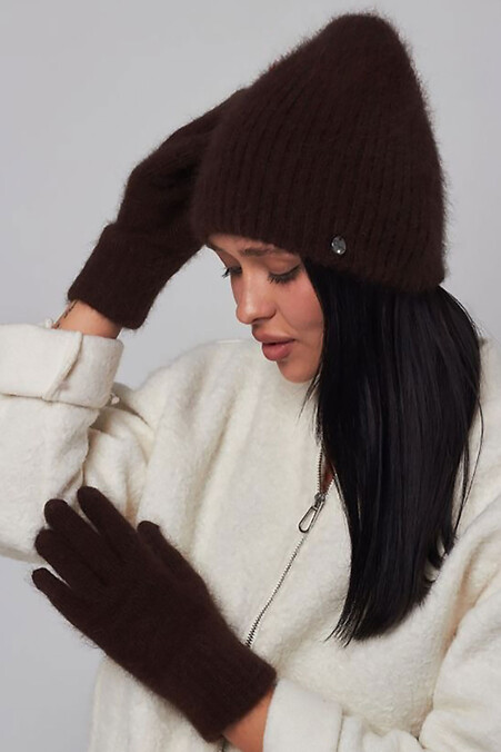 Women's brown angora gloves - #4496451