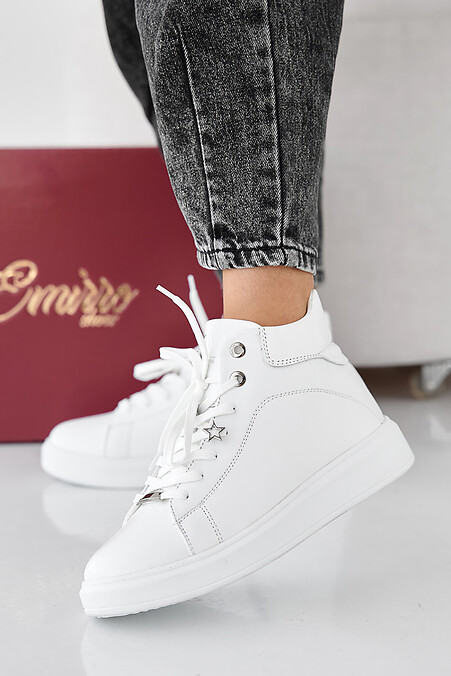 Women's white winter leather sneakers. Sneakers. Color: white. #2505452