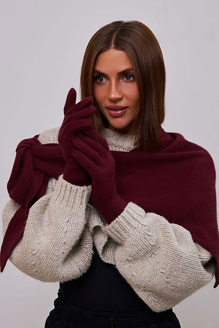 Women's burgundy wool gloves - #4496452