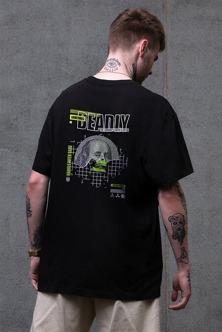 Men's Oversized T-shirt with Deadly Black Print - #8049454