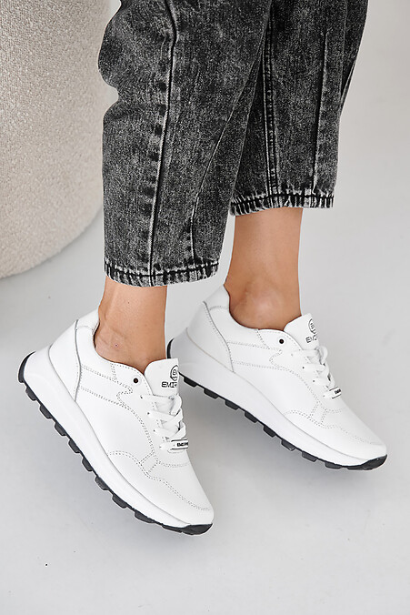 Women's spring-autumn white leather sneakers. Sneakers. Color: white. #2505455