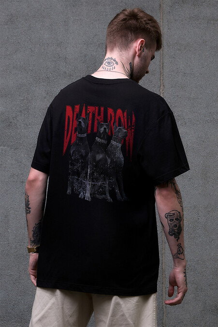 Men's Oversized T-shirt with Deathrow Black Print - #8049458