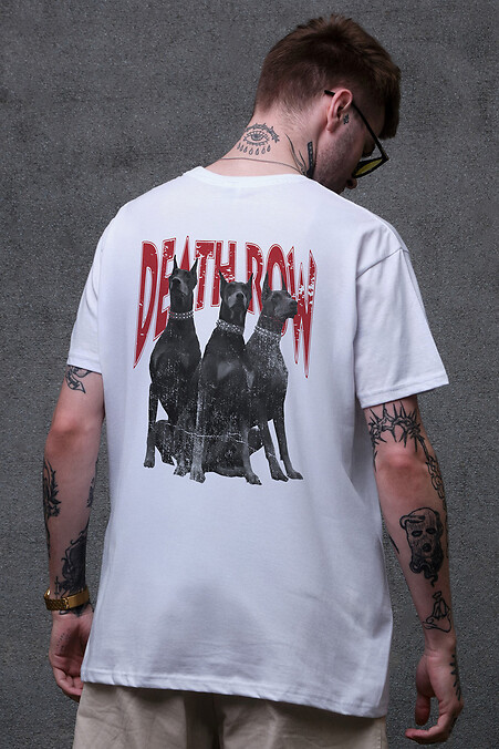 Men's Oversized T-Shirt with Deathrow Print White - #8049460