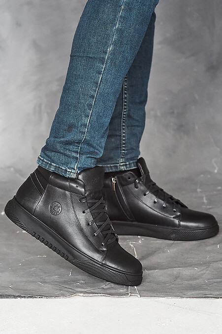 Men's leather winter black sneakers. sneakers. Color: black. #2505461