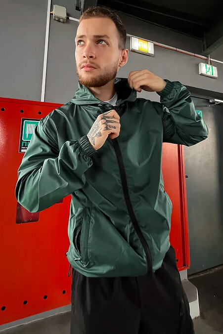 Men's Zipper windbreaker in dark green color - #8031462