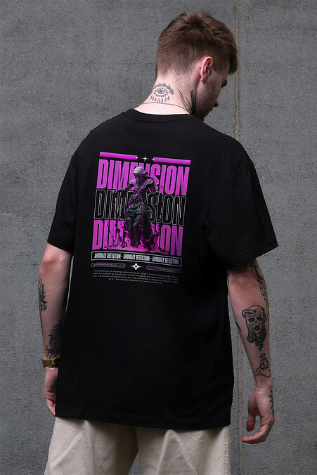Мужская Оверсайз Футболка С Принтом Dimension Black - #8049462