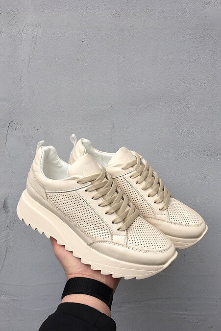 Women's leather summer sneakers milky. Sneakers. Color: beige. #8019464