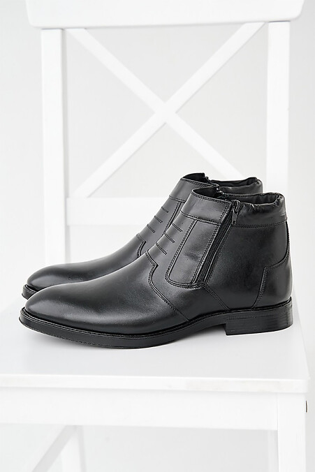 Black winter leather men's boots - #2505466