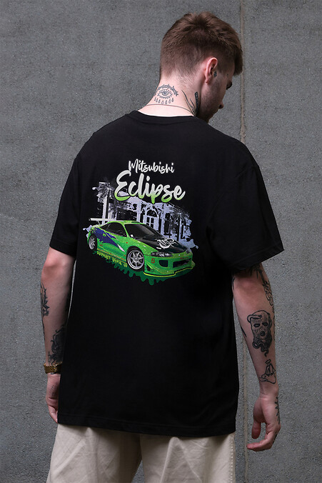 Men's Oversized T-shirt with Eclips Print Black - #8049466