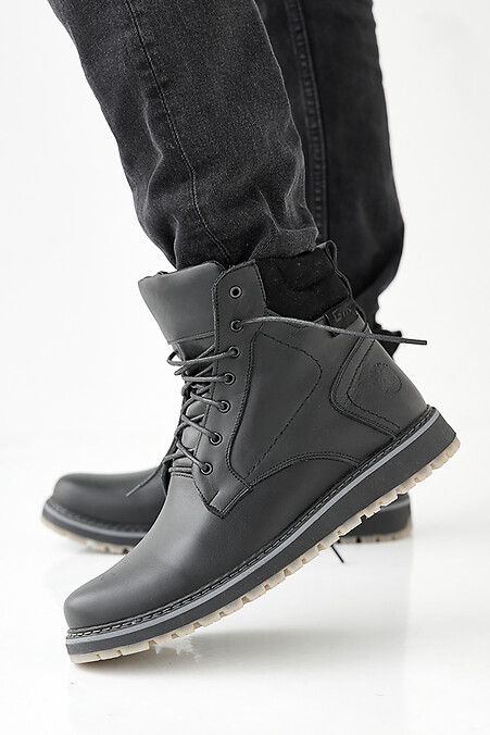 Black winter leather men's boots - #2505473