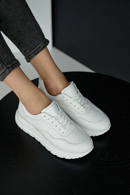Women's leather sneakers white - #8019473