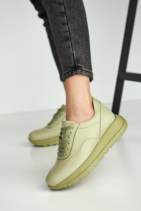 Женские кроссовки кожаные зеленые. Кроссовки. Цвет: зеленый. #8019474