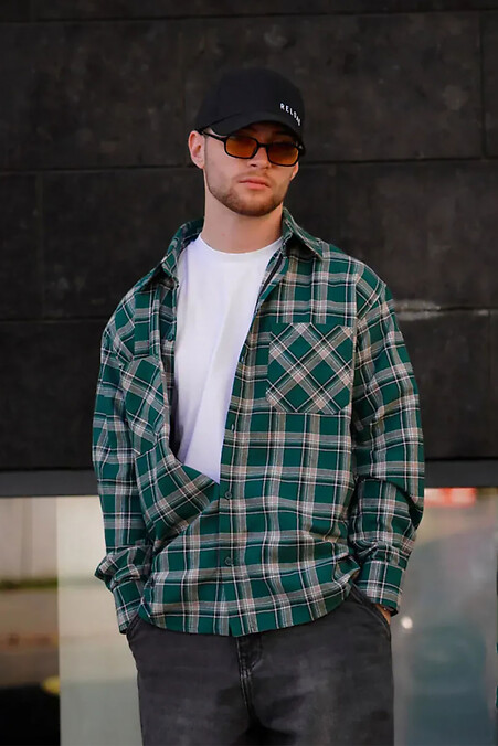Men's green plaid flannel shirt - #8031474