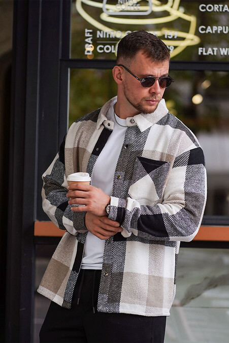 Herren-Kaschmirhemd mit Karomuster, beige und schwarz - #8034474