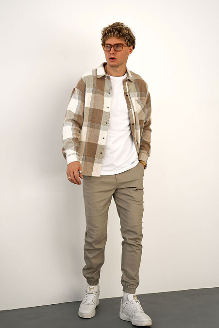 Herren-Kaschmirhemd mit Karomuster, beige - #8034475