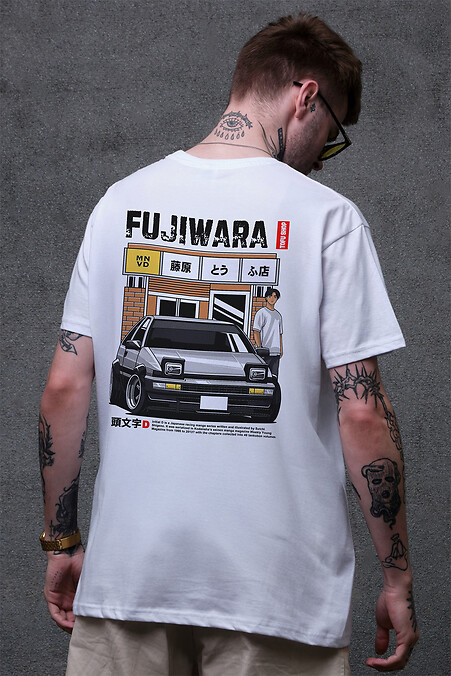 Herren T-Shirt in Übergröße mit Fujiwara-Print Weiß - #8049476