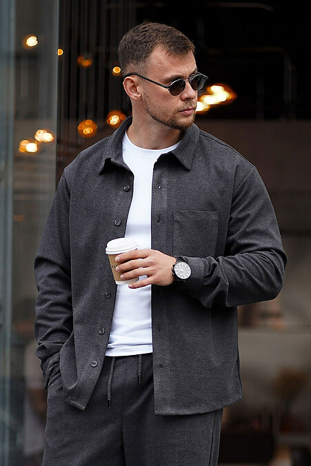 Warmes, übergroßes Herrenhemd aus Kunstwolle. Bequeme Passform. Dunkelgrau. - #8034477