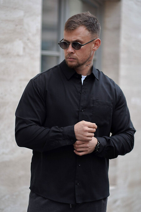 Klassisches, einfarbiges Herrenhemd aus Tencel Comfort, Schwarz - #8034478