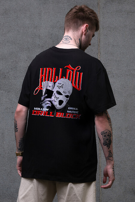 Men's Oversized T-Shirt with Hollow Print Black - #8049478