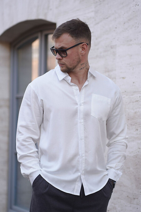 Klassisches, einfarbiges Herrenhemd aus Tencel Comfort White - #8034479