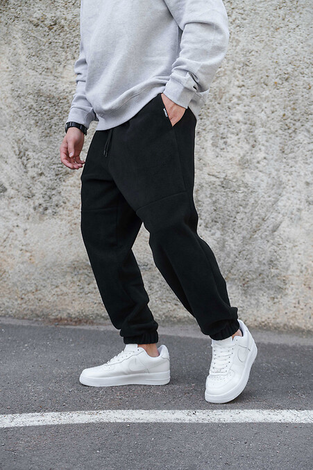 Mens Warm Fleece Sports Pants Joggers Port Black - #8055479
