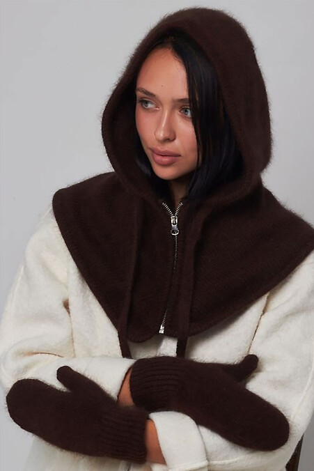 Women's chocolate-colored hood with a zipper - #4496481
