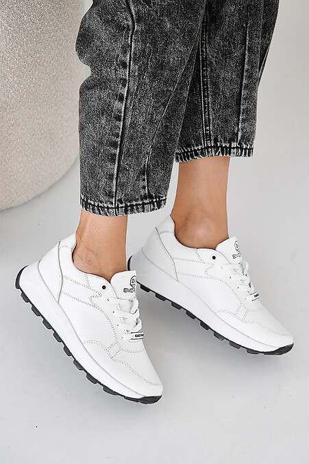 Women's white spring-autumn leather sneakers. Sneakers. Color: white. #2505484
