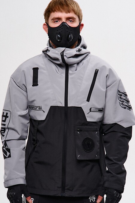Windjacke mit „Darknet“-Prints, grau und schwarz - #8037484