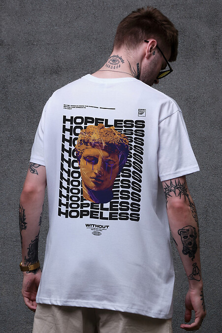 Men's Oversized T-Shirt with Print Hopeless White - #8049484