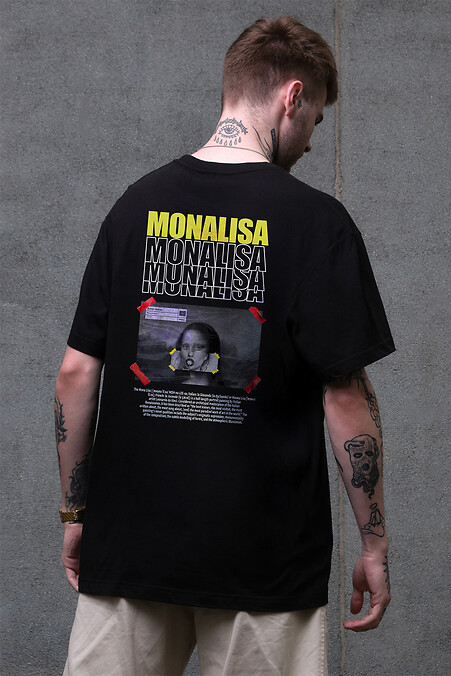 Men's Oversized T-Shirt with Monalisa Print Black - #8049486