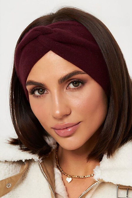 Women's semi-wool headband in burgundy color - #4496492
