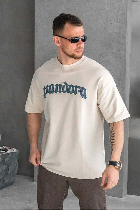 Oversize-T-Shirt für Herren mit PANDORA-Print in Beige - #8034492