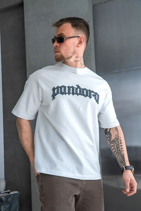 Men's oversized T-shirt with PANDORA print, white - #8034493