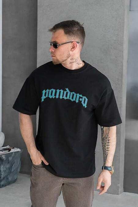 Schwarzes Oversize-T-Shirt für Herren mit PANDORA-Print - #8034494