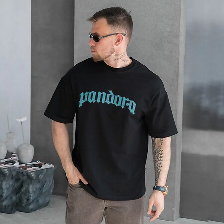 Мужская футболка оверсайз с принтом PANDORA чорна - #8034494