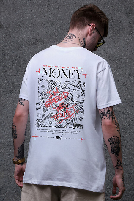Herren T-Shirt in Übergröße mit Money Grafity Aufdruck Weiß - #8049496