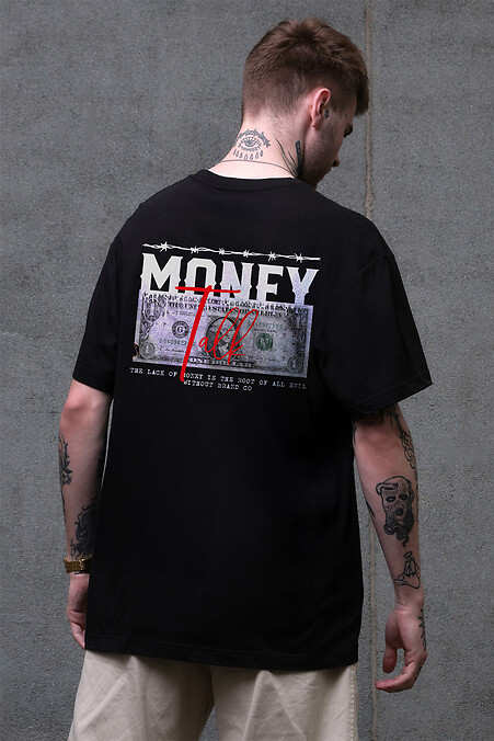 Men's Oversized T-Shirt with Talk Black Print - #8049498