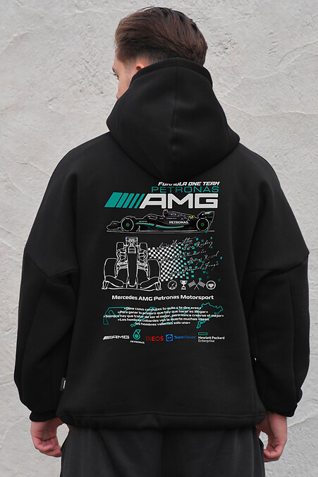 Fleece-Kapuzenpullover mit Übergröße und AMG-Aufdruck Schwarz - #8055500