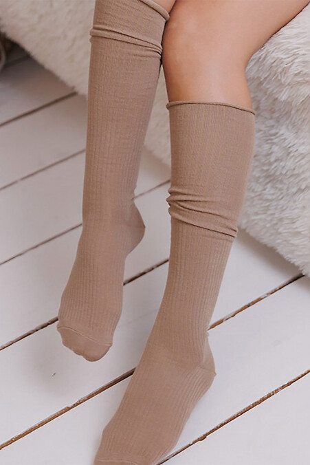Women's ribbed knee-highs "Verona", beige - #2401503