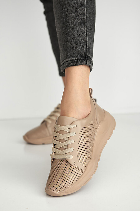 Women's leather summer sneakers. Sneakers. Color: beige. #8019503