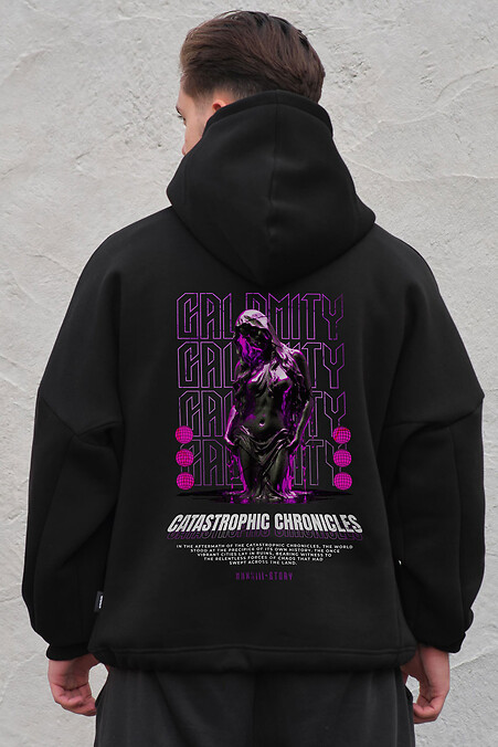 Herren-Fleece-Kapuzenpullover in Übergröße mit Kapuze und Aufdruck Calomity Schwarz - #8055504