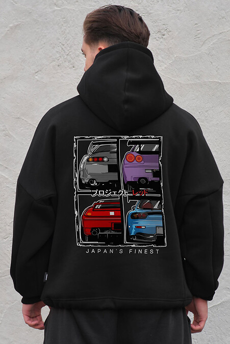 Herren-Fleece-Kapuzenpullover in Übergröße mit Kapuze und Autodruck Schwarz - #8055506