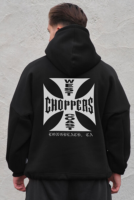 Herren-Fleece-Kapuzenpullover in Übergröße mit Kapuze und Chopper-Aufdruck Schwarz - #8055508