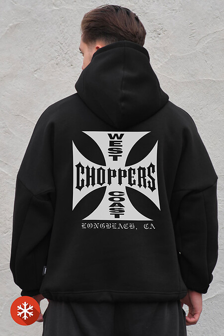 Herren Oversize Hoodie aus Fleece mit Kapuze und Aufdruck Without Choppers Black - #8055508