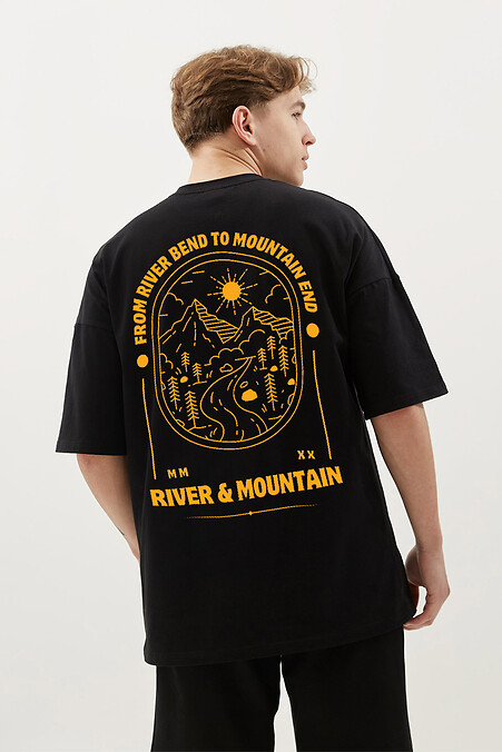 Übergroßes T-Shirt in Schwarz River&Mountain - #9001508