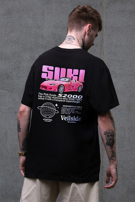 Men's Oversized T-shirt with Printed Suki Black - #8049510
