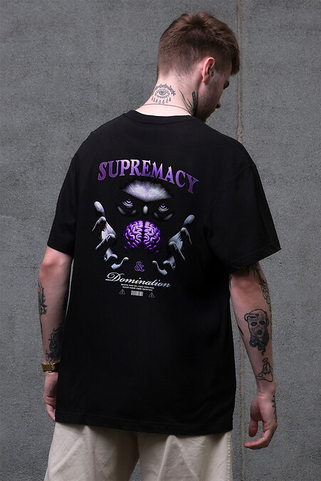 Men's Oversized T-shirt with Supermacy Print Black - #8049514