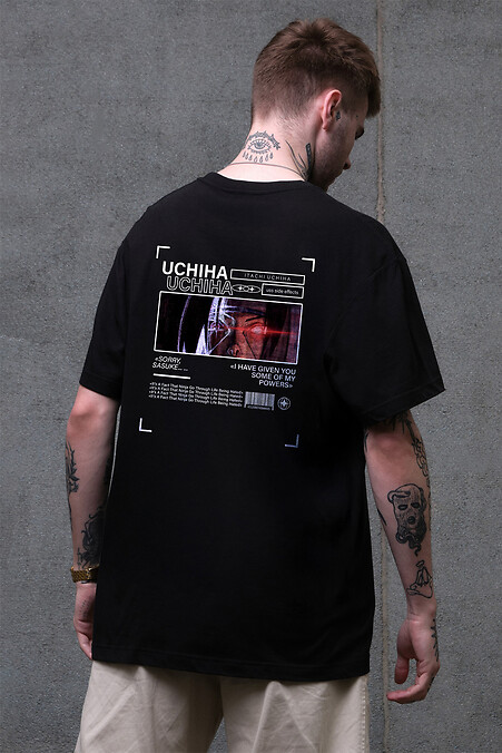 Men's Uchiha Printed Oversized T-Shirt Black - #8049516