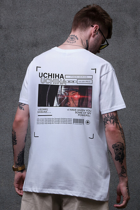 Men's Uchiha Printed Oversized T-Shirt White - #8049518
