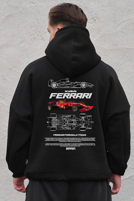 Herren-Fleece-Kapuzenpullover in Übergröße mit Kapuze und Ferrari-Aufdruck Schwarz. Sweatshirts, Sweatshirts. Farbe: das schwarze. #8055518